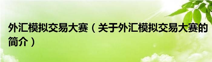 外汇模拟交易大赛（关于外汇模拟交易大赛的简介）