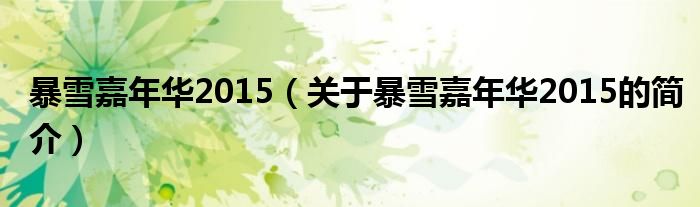 暴雪嘉年华2015（关于暴雪嘉年华2015的简介）