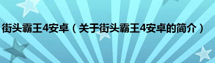 街头霸王4安卓（关于街头霸王4安卓的简介）