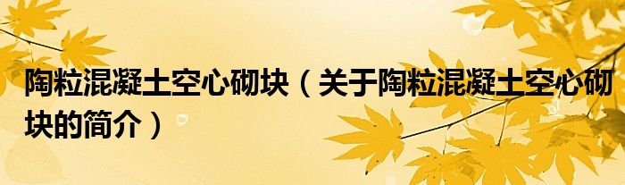 陶粒混凝土空心砌块（关于陶粒混凝土空心砌块的简介）
