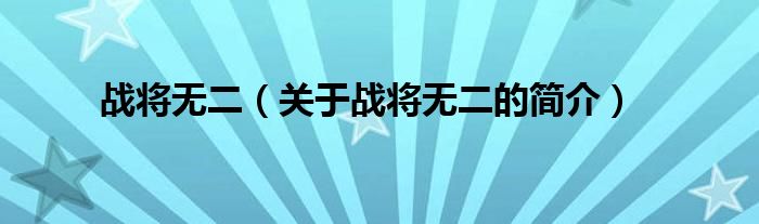 战将无二（关于战将无二的简介）