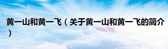 黄一山和黄一飞（关于黄一山和黄一飞的简介）