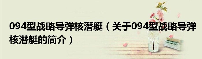 094型战略导弹核潜艇（关于094型战略导弹核潜艇的简介）