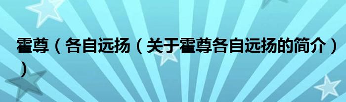 霍尊（各自远扬（关于霍尊各自远扬的简介））