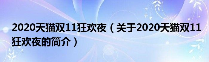 2020天猫双11狂欢夜（关于2020天猫双11狂欢夜的简介）