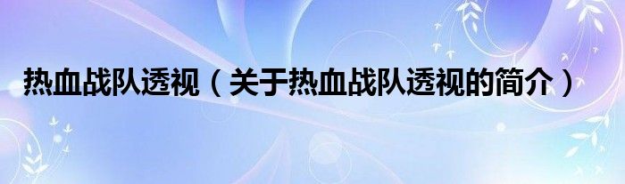 热血战队透视（关于热血战队透视的简介）