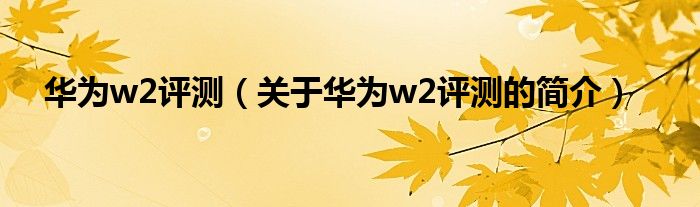 华为w2评测（关于华为w2评测的简介）