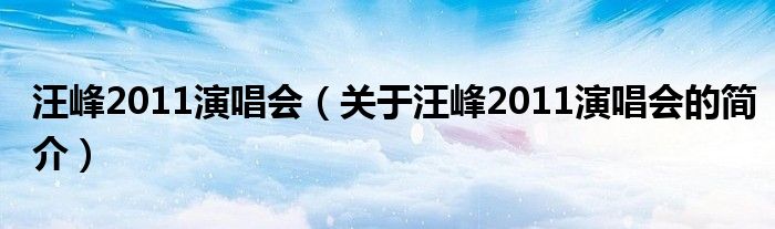 汪峰2011演唱会（关于汪峰2011演唱会的简介）