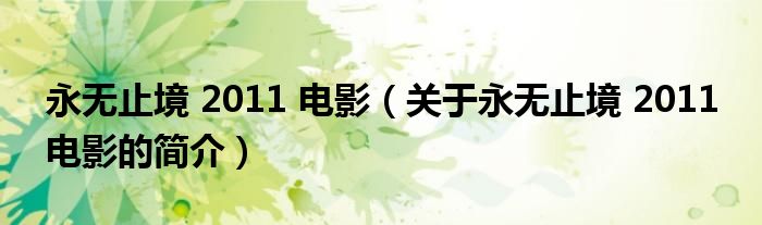 永无止境 2011 电影（关于永无止境 2011 电影的简介）
