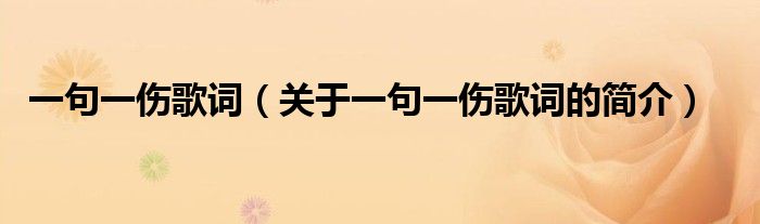 一句一伤歌词（关于一句一伤歌词的简介）