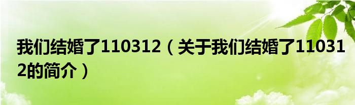 我们结婚了110312（关于我们结婚了110312的简介）