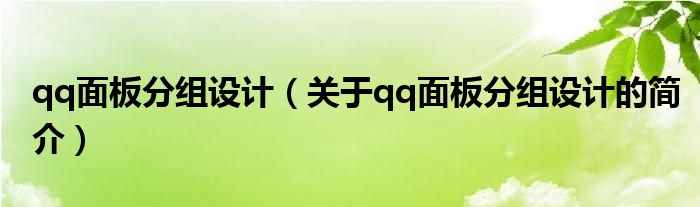 qq面板分组设计（关于qq面板分组设计的简介）