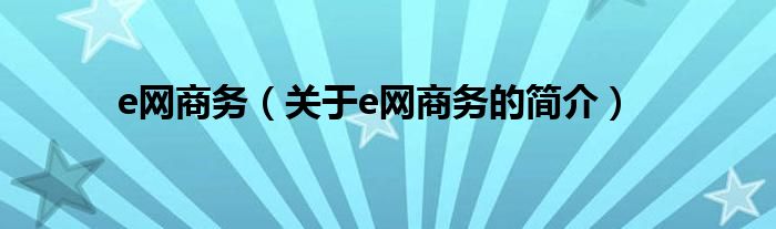 e网商务（关于e网商务的简介）