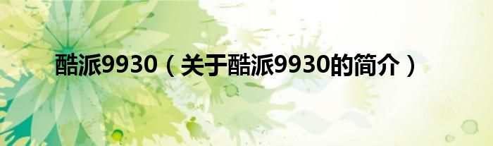 酷派9930（关于酷派9930的简介）