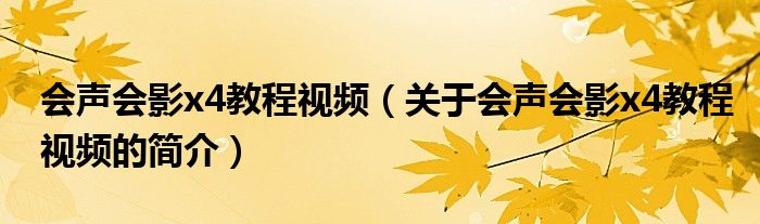 会声会影x4教程视频（关于会声会影x4教程视频的简介）