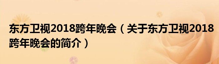 东方卫视2018跨年晚会（关于东方卫视2018跨年晚会的简介）