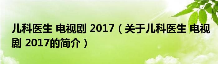 儿科医生 电视剧 2017（关于儿科医生 电视剧 2017的简介）