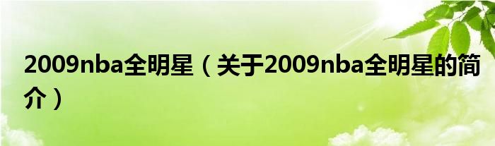 2009nba全明星（关于2009nba全明星的简介）