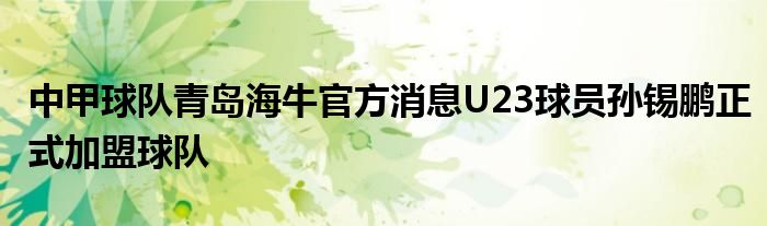 中甲球队青岛海牛官方消息U23球员孙锡鹏正式加盟球队