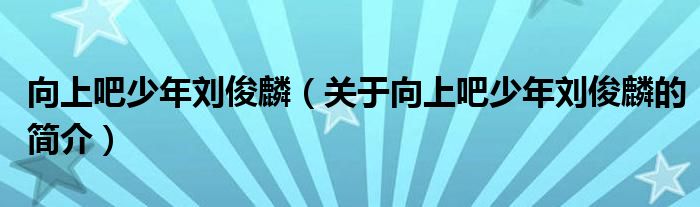 向上吧少年刘俊麟（关于向上吧少年刘俊麟的简介）