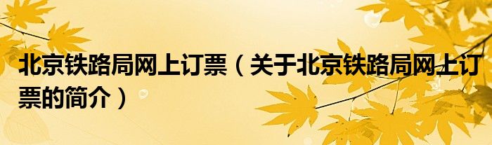 北京铁路局网上订票（关于北京铁路局网上订票的简介）