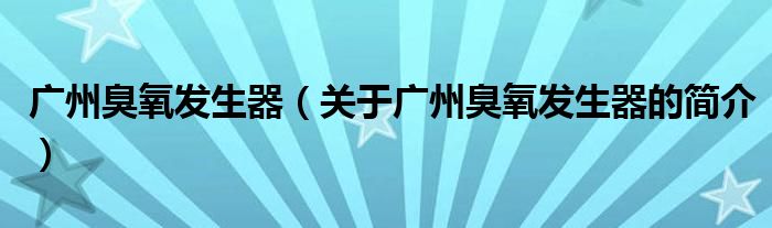 广州臭氧发生器（关于广州臭氧发生器的简介）