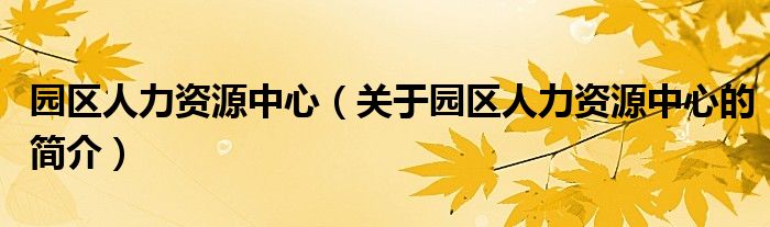 园区人力资源中心（关于园区人力资源中心的简介）