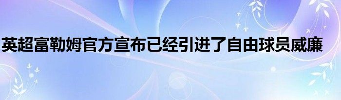 英超富勒姆官方宣布已经引进了自由球员威廉