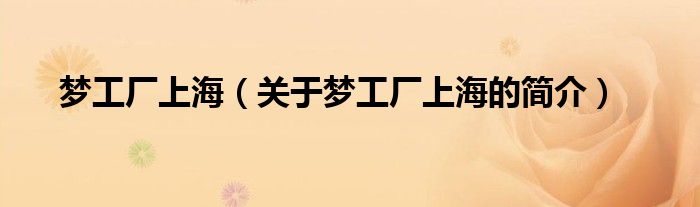 梦工厂上海（关于梦工厂上海的简介）