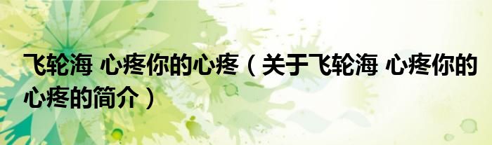 飞轮海 心疼你的心疼（关于飞轮海 心疼你的心疼的简介）