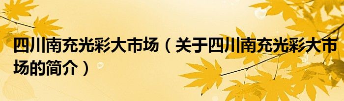 四川南充光彩大市场（关于四川南充光彩大市场的简介）