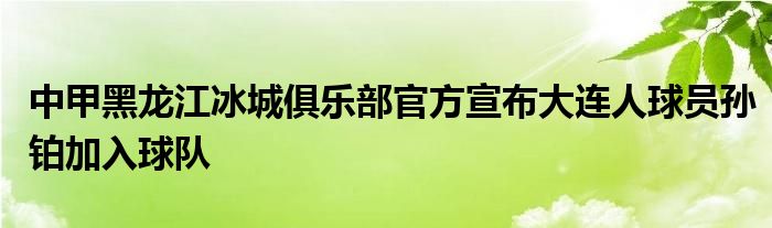 中甲黑龙江冰城俱乐部官方宣布大连人球员孙铂加入球队