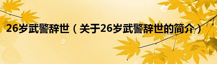 26岁武警辞世（关于26岁武警辞世的简介）