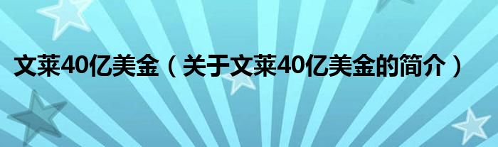 文莱40亿美金（关于文莱40亿美金的简介）