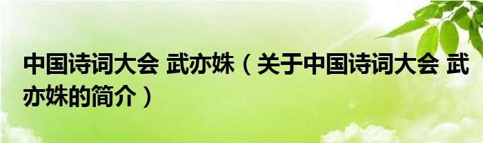 中国诗词大会 武亦姝（关于中国诗词大会 武亦姝的简介）