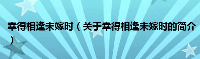 幸得相逢未嫁时（关于幸得相逢未嫁时的简介）