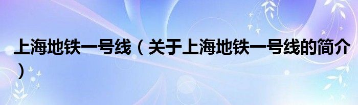 上海地铁一号线（关于上海地铁一号线的简介）