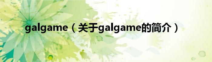 galgame（关于galgame的简介）