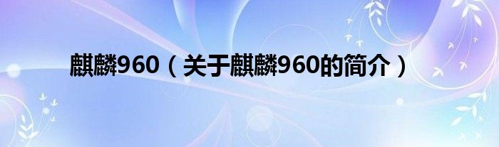 麒麟960（关于麒麟960的简介）