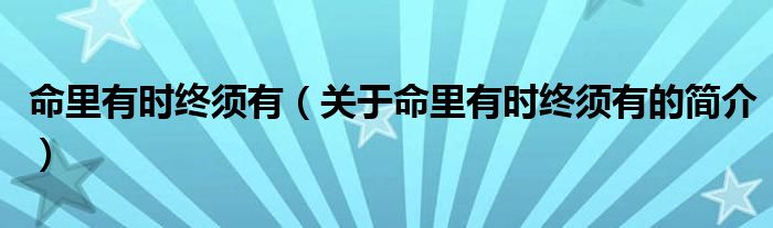 命里有时终须有（关于命里有时终须有的简介）