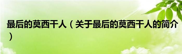 最后的莫西干人（关于最后的莫西干人的简介）