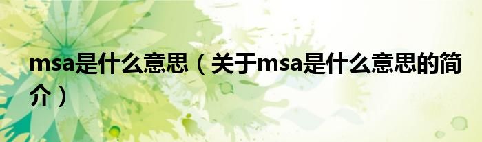 msa是什么意思（关于msa是什么意思的简介）