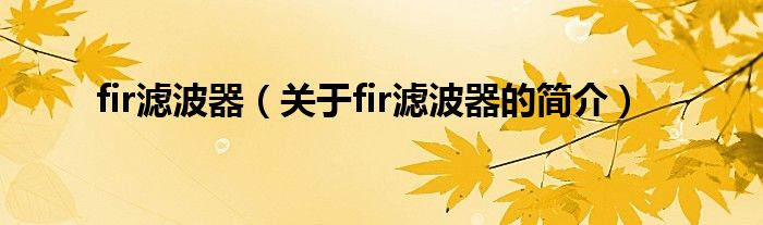 fir滤波器（关于fir滤波器的简介）