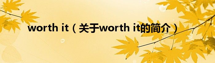 worth it（关于worth it的简介）