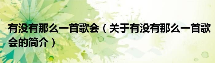 有没有那么一首歌会（关于有没有那么一首歌会的简介）