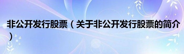 非公开发行股票（关于非公开发行股票的简介）