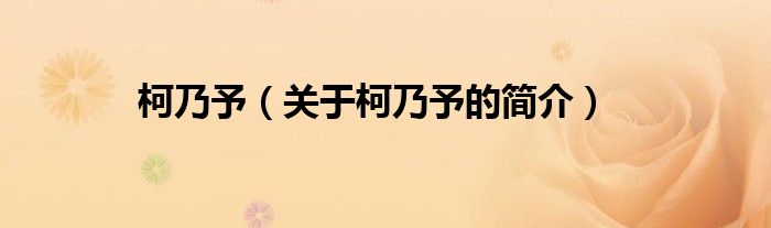 柯乃予（关于柯乃予的简介）