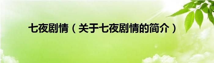 七夜剧情（关于七夜剧情的简介）