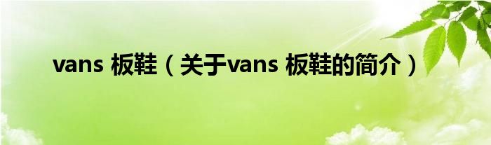 vans 板鞋（关于vans 板鞋的简介）