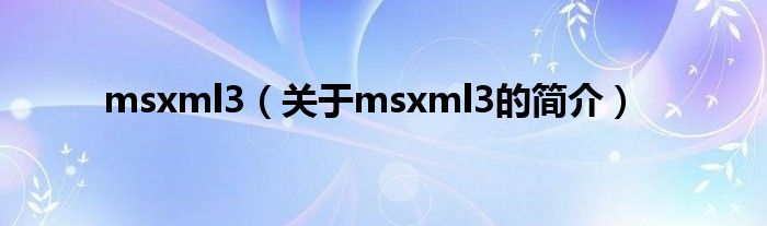 msxml3（关于msxml3的简介）
